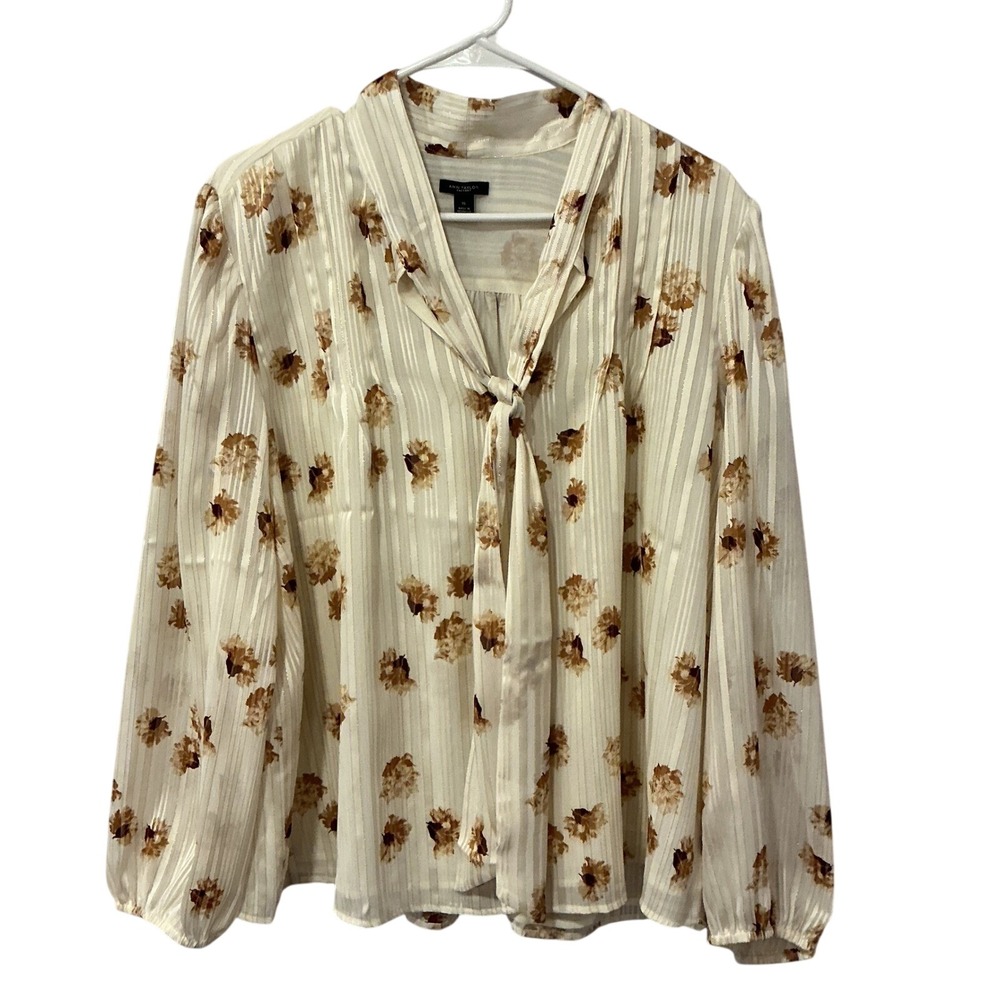 Ann Taylor Factory XL Floral Tie Neck Blouse Soft Romantic NWT Classic